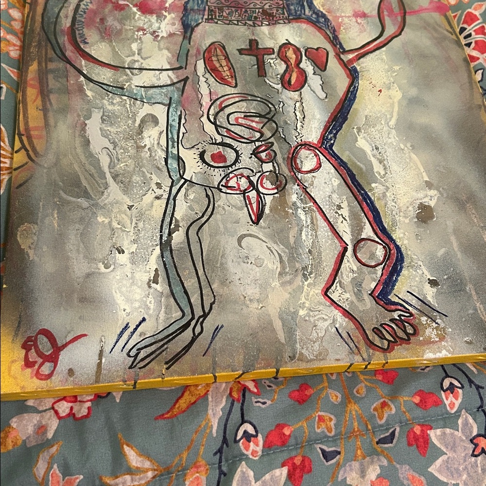 Abstract outsider  Art Canvas with Bold Colors - Picture 3 of 4